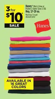 Dollar General Hanes Men's Crew or Pocket T-Shirts offer