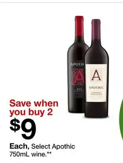 Target Select Apothic 750mL wine offer