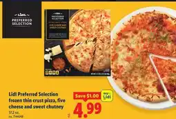 Lidl Lidl Preferred Selection frozen thin crust pizza, five cheese and sweet chutney offer