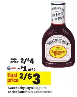 Meijer Sweet Baby Ray's BBQ 18 oz. or Hot Sauce* 5 oz offer