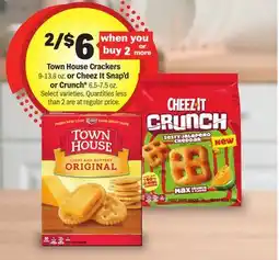 Meijer Town House Crackers 9-13.8 oz. or Cheez It Snap'd or Crunch* 6.5-7.5 oz offer