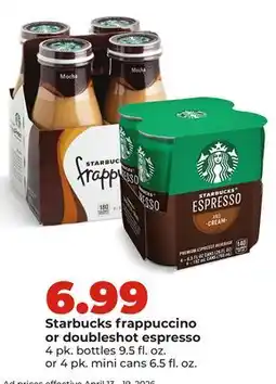 Hy-Vee Starbucks frappuccino or doubleshot espresso offer