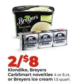 Hy-Vee Klondike, Breyers CarbSmart novelties or Breyers ice cream offer