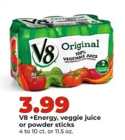 Hy-Vee V8 +Energy, veggie juice or powder sticks offer