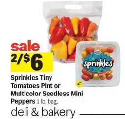 Meijer Sprinkles Tiny Tomatoes Pint or Multicolor Seedless Mini Peppers offer