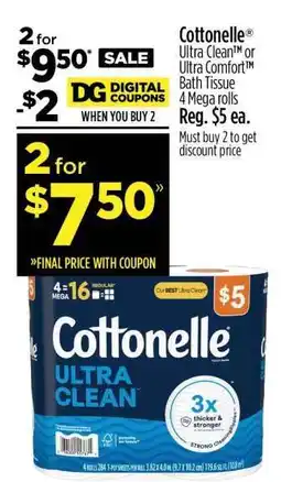 Dollar General Cottonelle Ultra clean or Ultra Comfort Bath Tissue offer