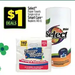 Dollar General Select Paper Towels or Smart Care Napkins offer