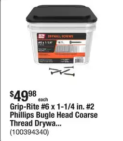 The Home Depot Grip-Rite #6 x 1-1/4 in. #2 Phillips Bugle Head Coarse Thread Drywall Screws 25 lb. Bucket offer