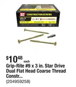 The Home Depot Grip-Rite #9 x 3 in. Star Drive Dual Flat Head Coarse Thread Construction Screws 1 lb. Box offer