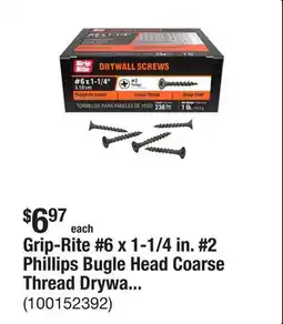The Home Depot Grip-Rite #6 x 1-1/4 in. #2 Phillips Bugle Head Coarse Thread Drywall Screws 1 lb. Box offer