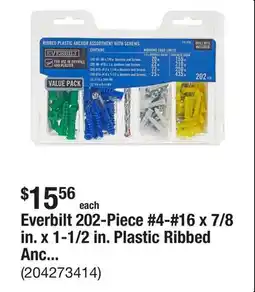 The Home Depot Everbilt 202-Piece #4-#16 x 7/8 in. x 1-1/2 in. Plastic Ribbed Anchor Pack with Screw offer