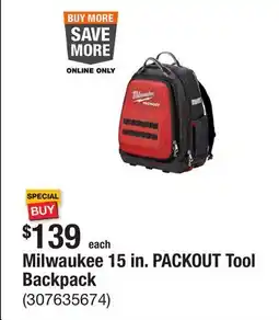 The Home Depot Milwaukee 15 in. PACKOUT Tool Backpack offer