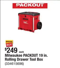 The Home Depot Milwaukee PACKOUT 19 in. Rolling Drawer Tool Box offer