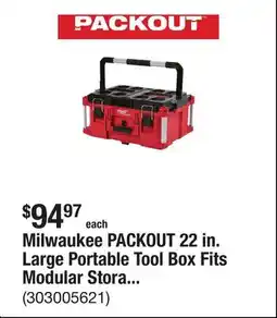 The Home Depot Milwaukee PACKOUT 22 in. Large Portable Tool Box Fits Modular Storage System offer