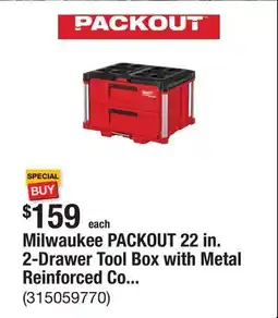 The Home Depot Milwaukee PACKOUT 22 in. 2-Drawer Tool Box with Metal Reinforced Corners offer