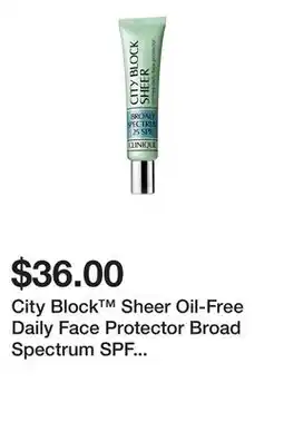 Belk City Block Sheer Oil-Free Daily Face Protector Broad Spectrum SPF 25 Primer offer