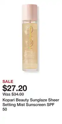 Ulta Beauty Kopari Beauty Sunglaze Sheer Setting Mist Sunscreen SPF 50 offer