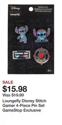 Game Stop Loungefly Disney Stitch Gamer 4-Piece Pin Set GameStop Exclusive offer
