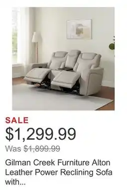 Costco Gilman Creek Furniture Alton Leather Power Reclining Sofa with Power Headrests and Cooling Unit offer