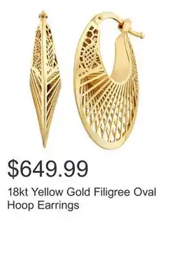 Costco 18kt Yellow Gold Filigree Oval Hoop Earrings offer