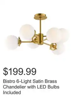 Costco Bistro 6-Light Satin Brass Chandelier with LED Bulbs Included offer