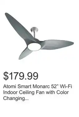 Costco Atomi Smart Monarc 52 Wi-Fi Indoor Ceiling Fan with Color Changing Integrated LED Light and Remote offer