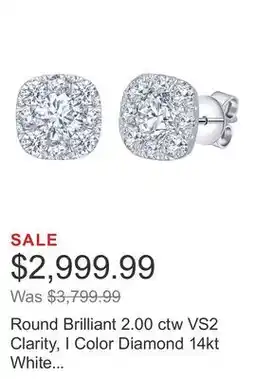 Costco Round Brilliant 2.00 ctw VS2 Clarity, I Color Diamond 14kt White Gold Halo Earrings offer