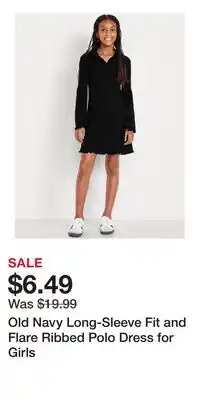 Old Navy Old Navy Long-Sleeve Fit and Flare Ribbed Polo Dress for Girls offer