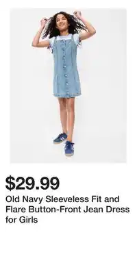 Old Navy Old Navy Sleeveless Fit and Flare Button-Front Jean Dress for Girls offer