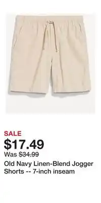Old Navy Old Navy Linen-Blend Jogger Shorts -- 7-inch inseam offer