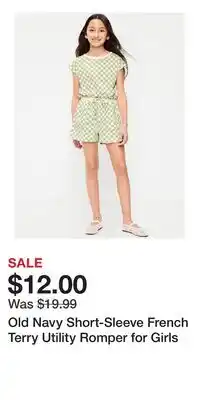 Old Navy Old Navy Short-Sleeve French Terry Utility Romper for Girls offer