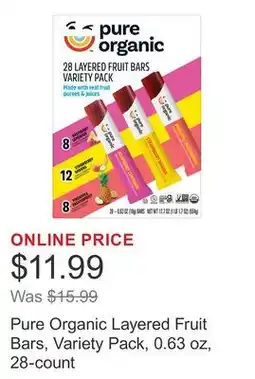 Costco Pure Organic Layered Fruit Bars, Variety Pack, 0.63 oz, 28-count offer