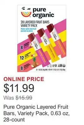 Costco Pure Organic Layered Fruit Bars, Variety Pack, 0.63 oz, 28-count offer