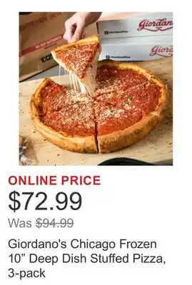 Costco Giordano's Chicago Frozen 10 Deep Dish Stuffed Pizza, 3-pack offer