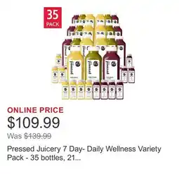 Costco Pressed Juicery 7 Day- Daily Wellness Variety Pack - 35 bottles, 21 Juices & 14 Shots offer