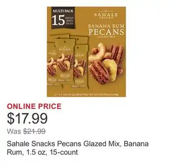 Costco Sahale Snacks Pecans Glazed Mix, Banana Rum, 1.5 oz, 15-count offer
