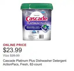 Costco Cascade Platinum Plus Dishwasher Detergent ActionPacs, Fresh, 82-count offer
