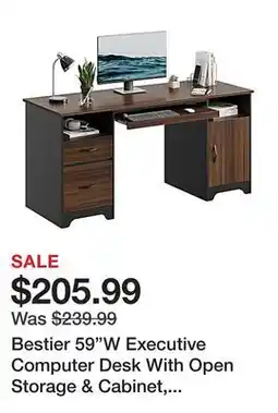 Office Depot Bestier 59W Executive Computer Desk With Open Storage & Cabinet, Cherry offer
