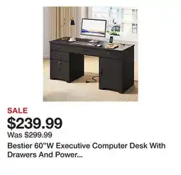 Office Depot Bestier 60W Executive Computer Desk With Drawers And Power Outlets, Black offer