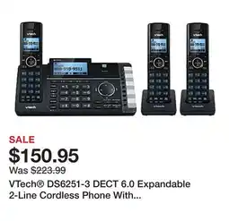 Office Depot VTech DS6251-3 DECT 6.0 Expandable 2-Line Cordless Phone With Answering System, 80-1401-00 offer