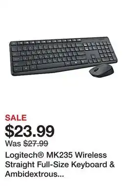Office Depot Logitech MK235 Wireless Straight Full-Size Keyboard & Ambidextrous Optical Mouse, Black offer