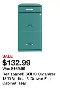 Office Depot Realspace SOHO Organizer 18D Vertical 3-Drawer File Cabinet, Teal offer