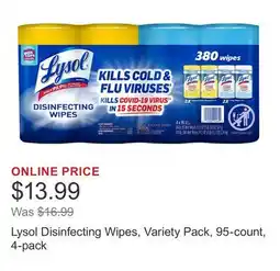 Costco Lysol Disinfecting Wipes, Variety Pack, 95-count, 4-pack offer
