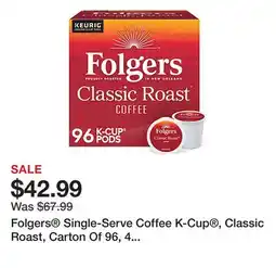 Office Depot Folgers Single-Serve Coffee K-Cup , Classic Roast, Carton Of 96, 4 x 24 Per Box offer