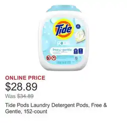Costco Tide Pods Laundry Detergent Pods, Free & Gentle, 152-count offer