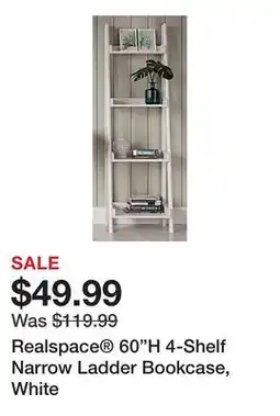 Office Depot Realspace 60H 4-Shelf Narrow Ladder Bookcase, White offer