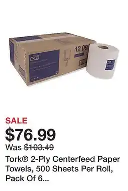 Office Depot Tork 2-Ply Centerfeed Paper Towels, 500 Sheets Per Roll, Pack Of 6 Rolls offer