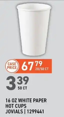 US Foods Chef's Store White paper hot cups jovials offer