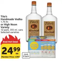 Albertsons Tito's Handmade Vodka 1.75 ltr. or High Noon Variety 12 pack, 355 ml. cans offer
