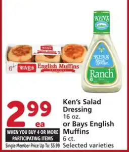 Albertsons Ken's Salad Dressing 16 oz. or Bays English Muffins 6 ct offer